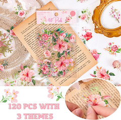 Flower Gold Foil Holographic Stickers Set 120 Pcs with 3 Themes, Resin Transpare