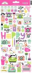 Doodlebug Icon Stickers Color Me Crafty Tools Cameras Embellishments Happy Place