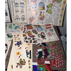 Vintage Christmas Sticker & Rub On Transfers Lot Snowman Stocking Holiday Craft