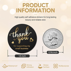 500Pcs Black Thank You Stickers Roll – 4 Gold Foil Font Designs, 1.5 Inch Thank