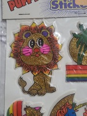 Vintage 80s Glitter Puffy Stickers Unicorn Rainbow Lion Butterfly Gordy Scrapboo