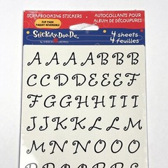 NEW Stickety Doo Da Crafts Stickers Black Alphabet Letters 4 Sheets 2 Designs