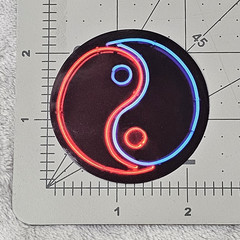 Neon Yin Yang Glowing Sign Round Glossy Vinyl Sticker Decal Black Red Blue