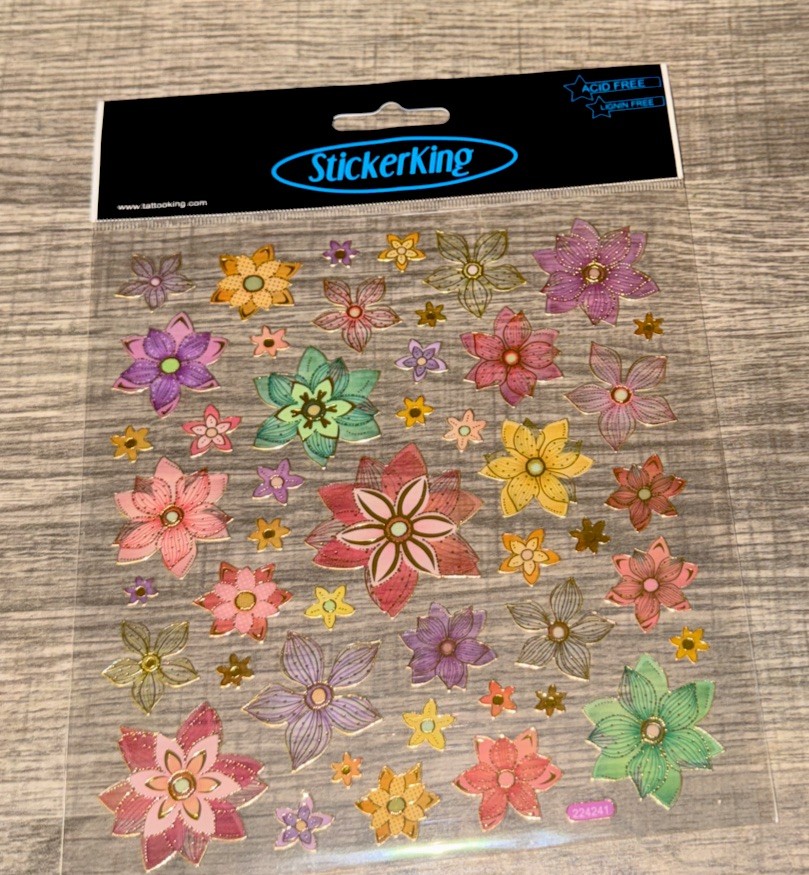 Crafts Stickers Colorful Flowers Gold Trim Multicolor Scrapbook Reading Journal