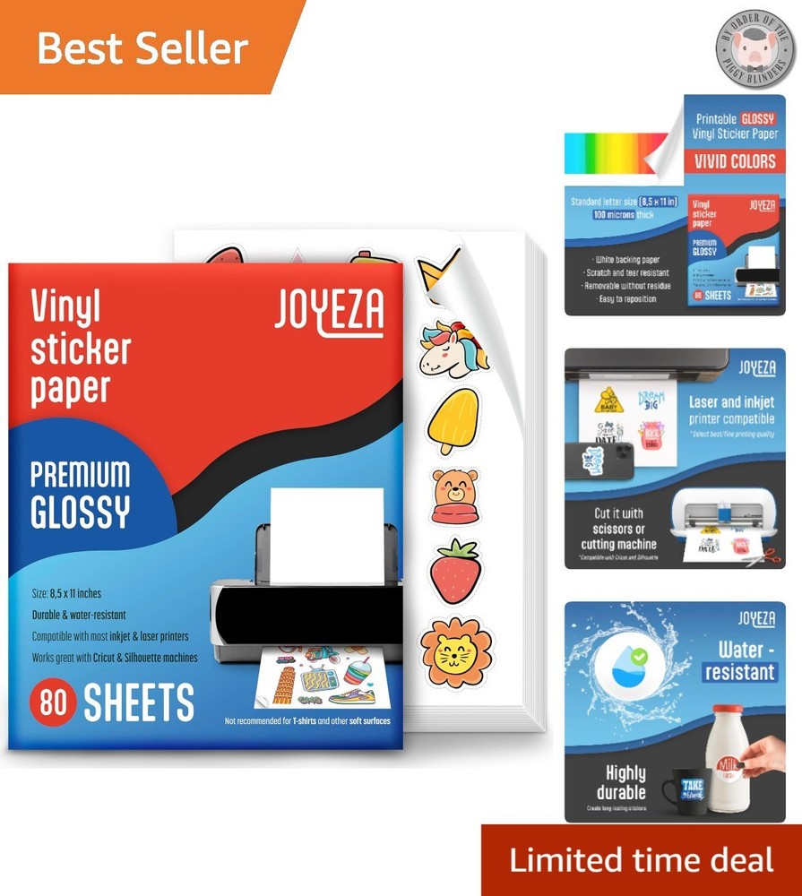 Durable Glossy White Vinyl Sticker Paper – 80 Sheets Waterproof for All Printers