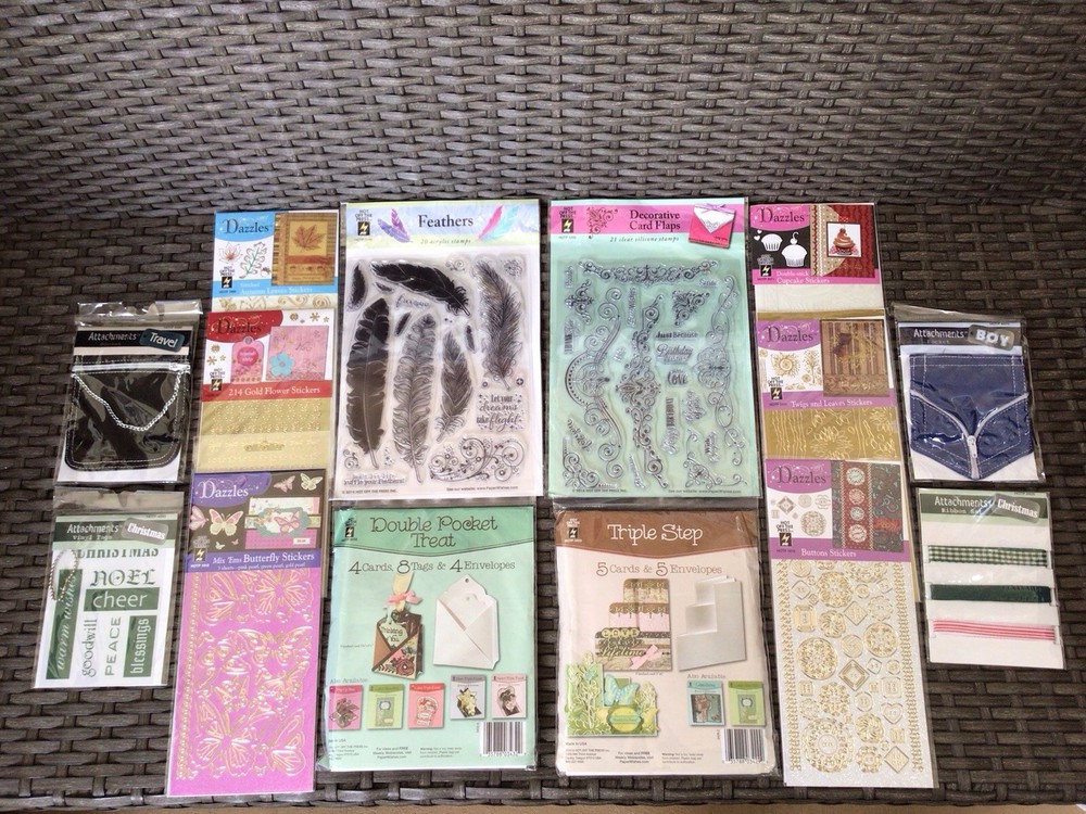 HOT OFF THE PRESS LOT~Stamps-Dazzles-Ribbon-Tags-Pockets~NEW