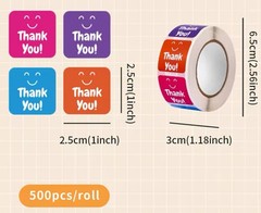 500 Thank You Stickers / 1 Roll 2.5 cm X 2.5 cm