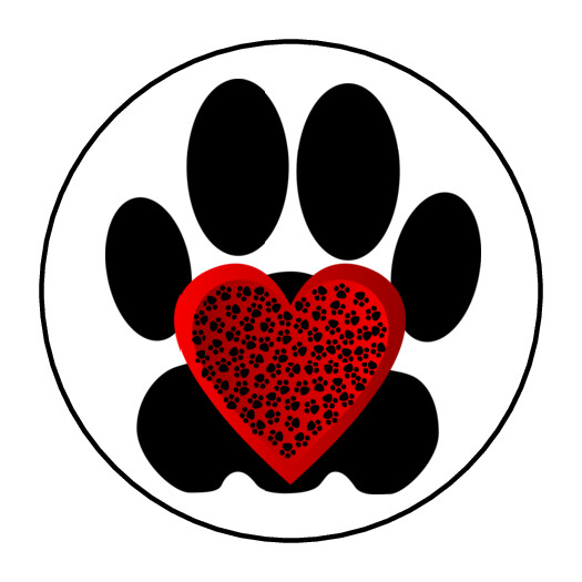 Dog paw envelope seals, stickers, labels, tags, love heart prints