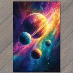 STICKER Colorful Planets Space Ringed Gas Giant Galaxy Stars Cosmic Art