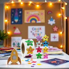 500Pcs Multicolor Stars Stickers, Star Sticker Roll Self Adhesive Glitter Sparkl