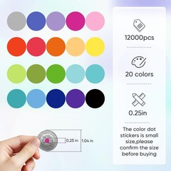12000 PCS Small Colored Dot Stickers, 1/4″ Round Color Coding Labels,20 Color…