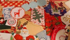 100 CHRISTMAS CRAFT LOT BUTTONS FIBERS PUNCHIES EPHEMERA GEMS FOILS 10 EA OF 10