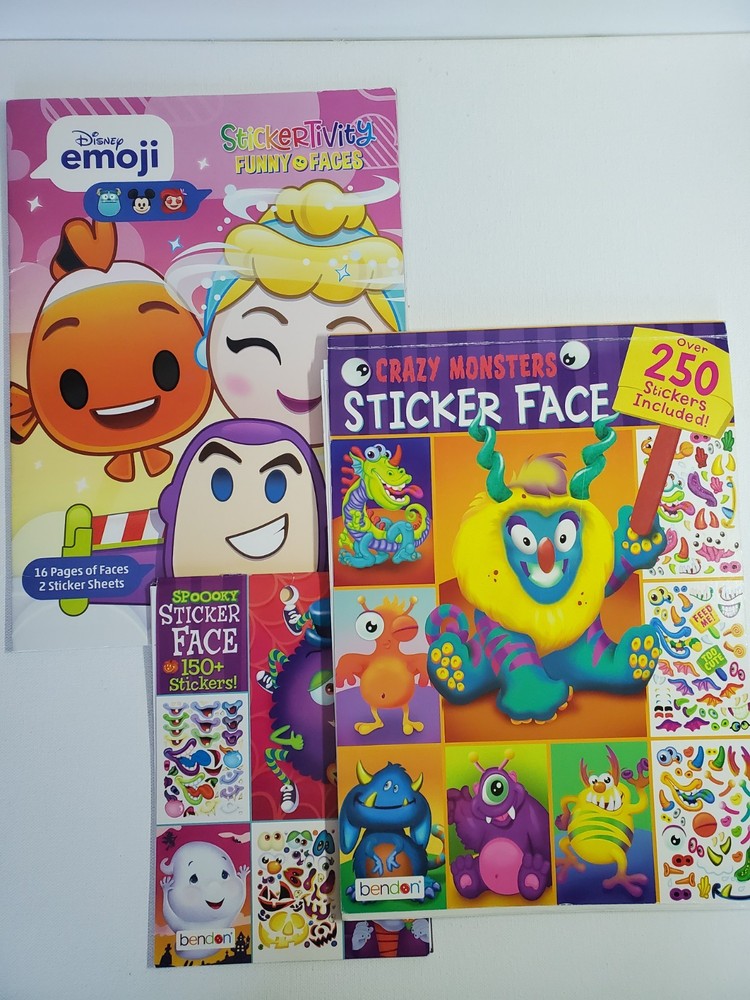 3 Books Funny Faces Sticker Fun Monsters Crazy Spooky DISNEY EMOJI BENDON