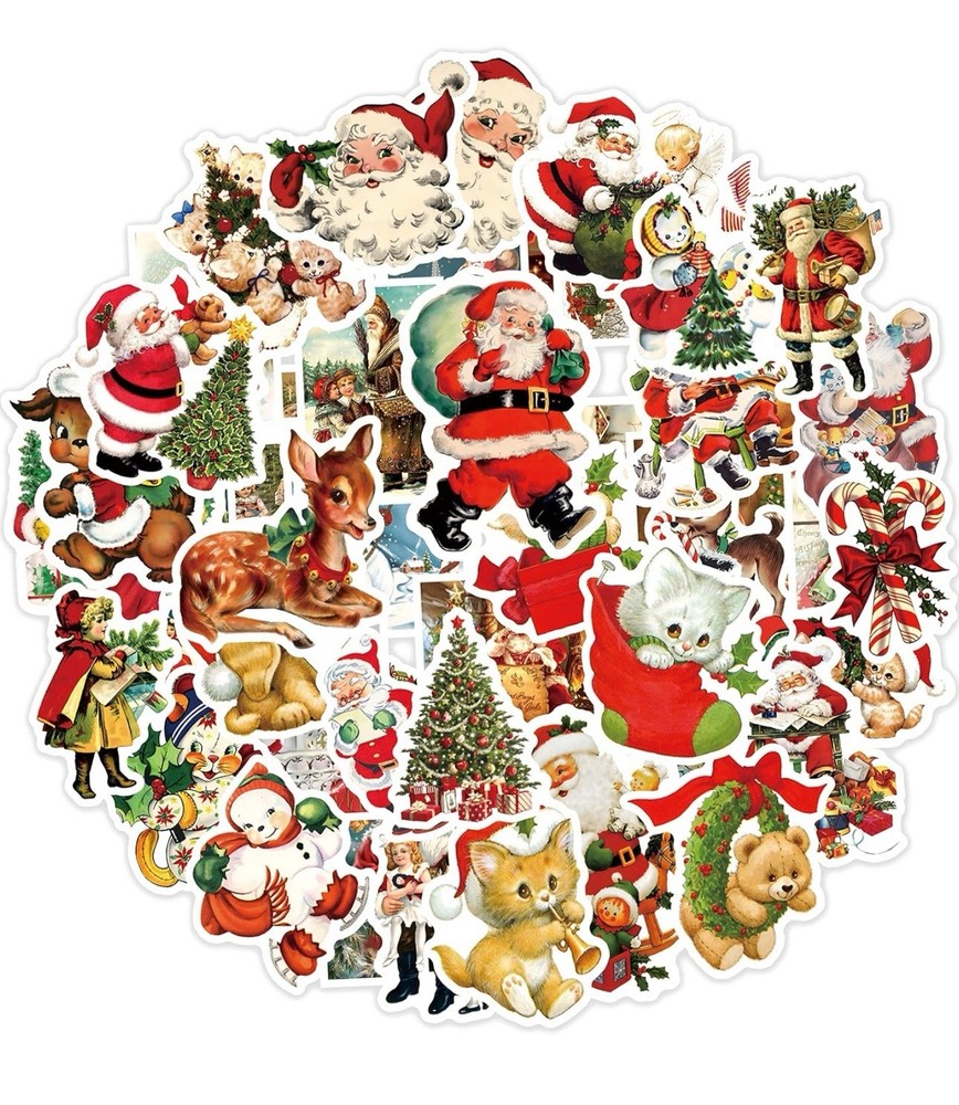 50 PACK OLD CHRISTMAS Retro Vintage Nostalgia Festive Scenes Sticker Lot 50PCS