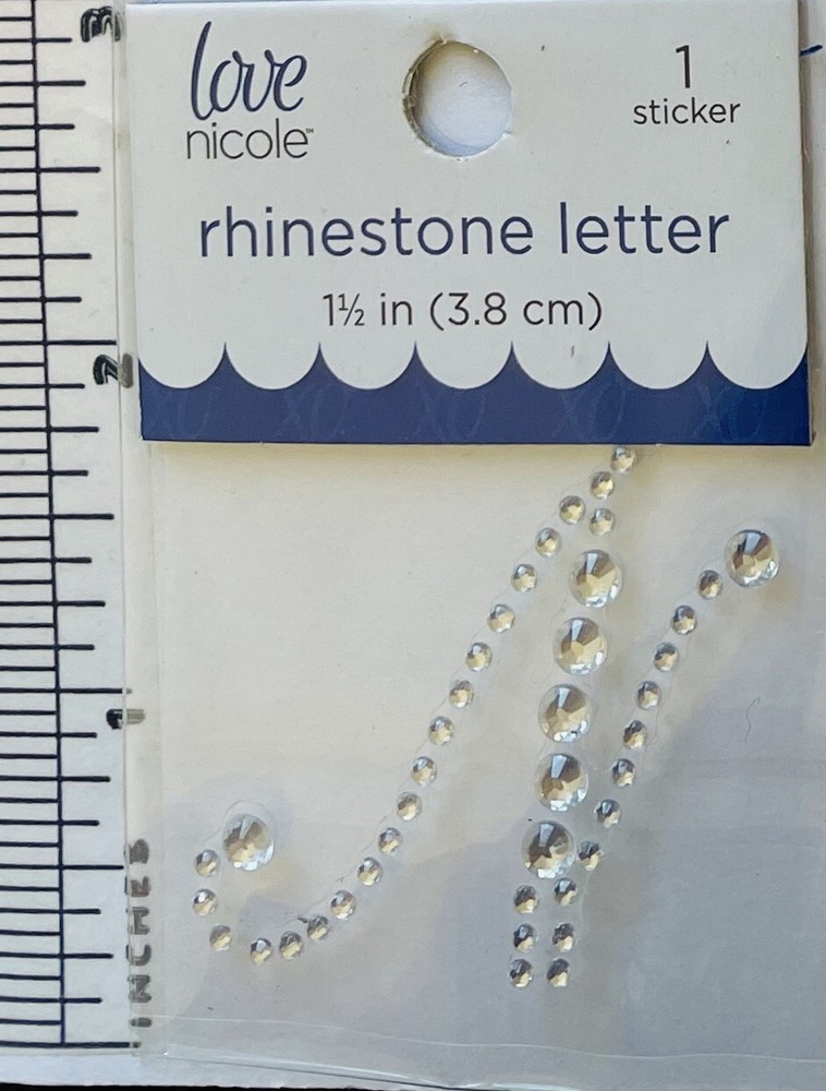 Letter Cursive N Rhinestone Sticker 1.5″ Clear Crystal Scrapbook Monogram Bling