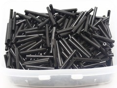 600 Glass Tube Bugle Beads 2X16mm Opaque Black + Storage Box