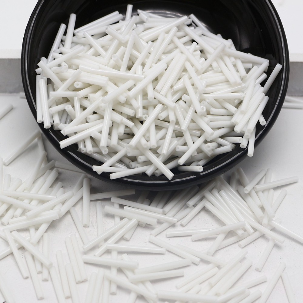 600 Glass Tube Bugle Beads 2X16mm Opaque White + Storage Box