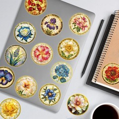 50PCS Flowers Sticker Hot Stamping Gold Pattern Style Streetwear Phone Luggage P