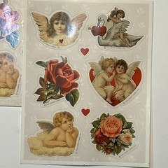 Vintage Hallmark Victorian Style Cherubs Valentine Rose Flowers 2 Sticker Sheet
