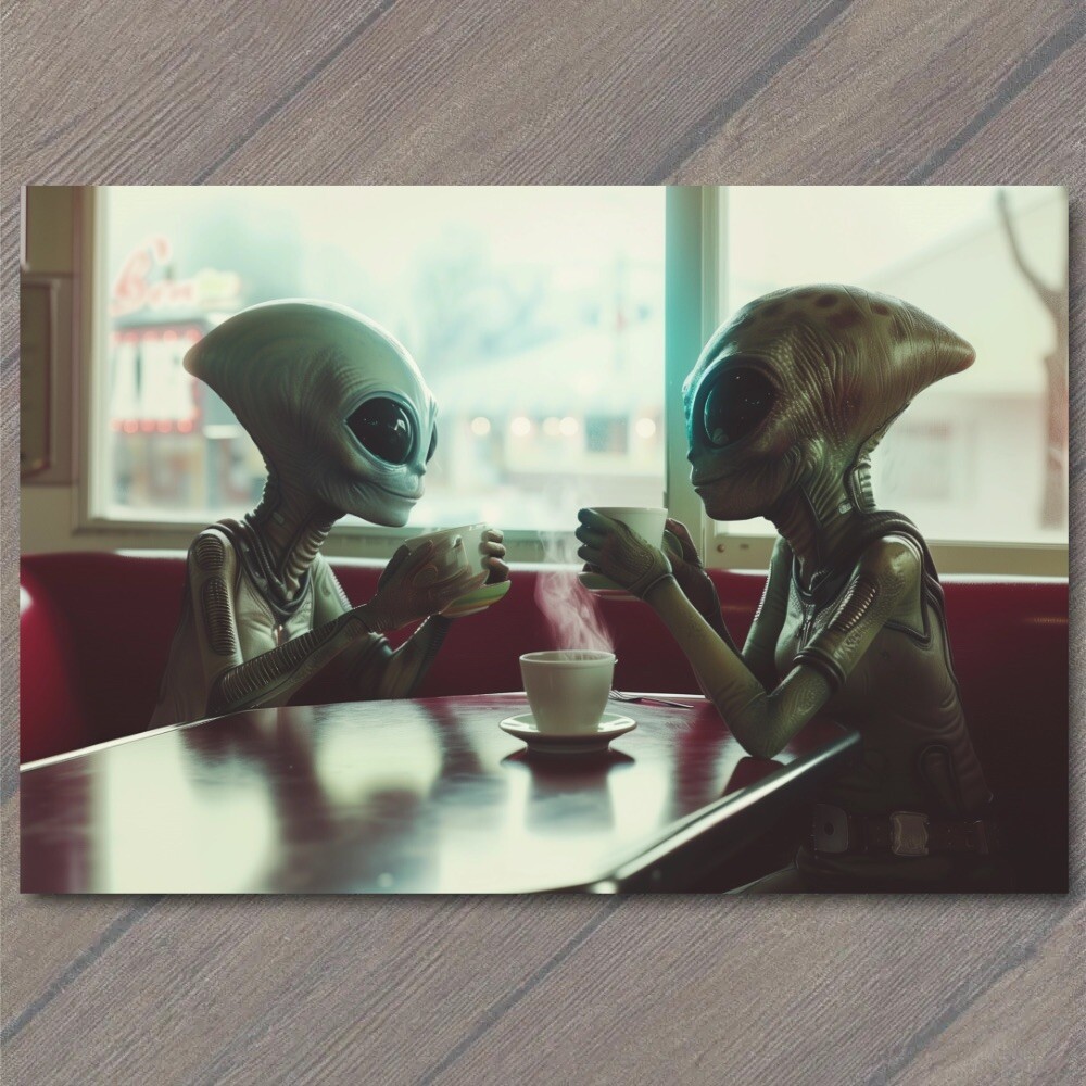 STICKER Alien Casual Cafe Sitting Normal Everyday Mundane Restaurant Strange