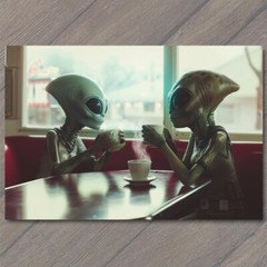 STICKER Alien Casual Cafe Sitting Normal Everyday Mundane Restaurant Strange