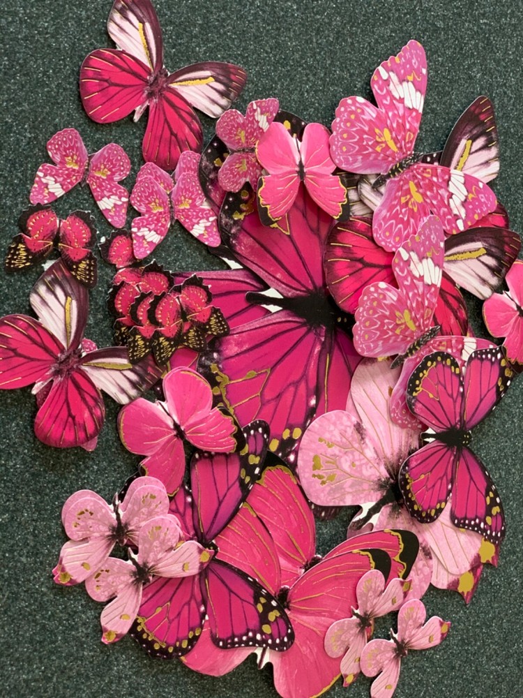 ADHESIVE LARGE COLORFUL PINK COLORS BUTTERFLY SHAPE MULTI-SIZE BUTTERFLIES