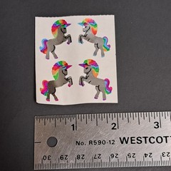 Vintage 1986 Sandylion foil shiny Unicorn Stickers Rearing Rainbow Mylar Mod