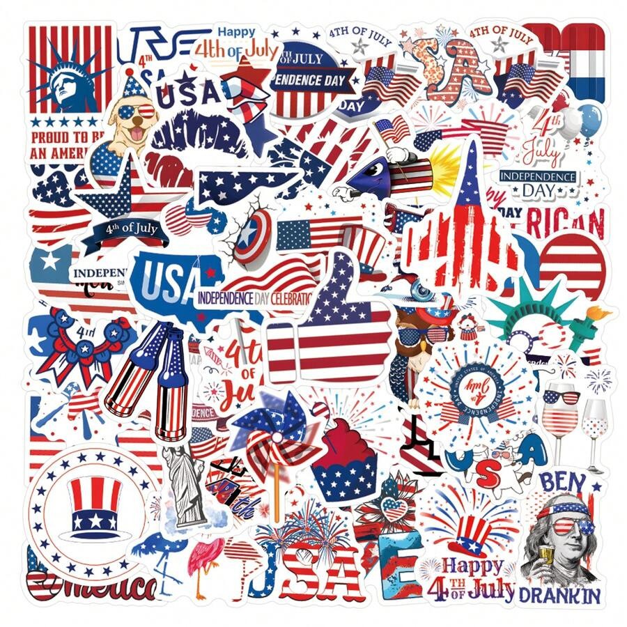 50 PC USA 4th of July American Patriotic Independence Day Stickers Waterproof