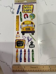 Miss Elizbeth’s 2-Sided Value School Day Stickers Crayons Bus Globe Scrapbooking