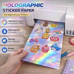 50 Sheets Holographic Printable Sticker Paper 8.5 x 11 inch Waterproof Stickers