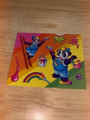 “Panda Painter” Lisa Frank Stickers, Rainbow, Read Flaw, 1 Sheet 2.5×2.5”, Vntg
