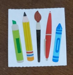 Vintage Sandylion School themed mylar/foil sticker mod, pencil, crayon, pen
