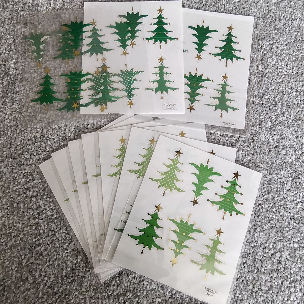 Christmas Stickers Green Christmas Trees Gold Ornaments Mix Of New & Open Packs