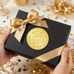 100Pcs Graduation Stickers – Gold Foil Embossed Class of 2026 Stickers 2 Inch Gr