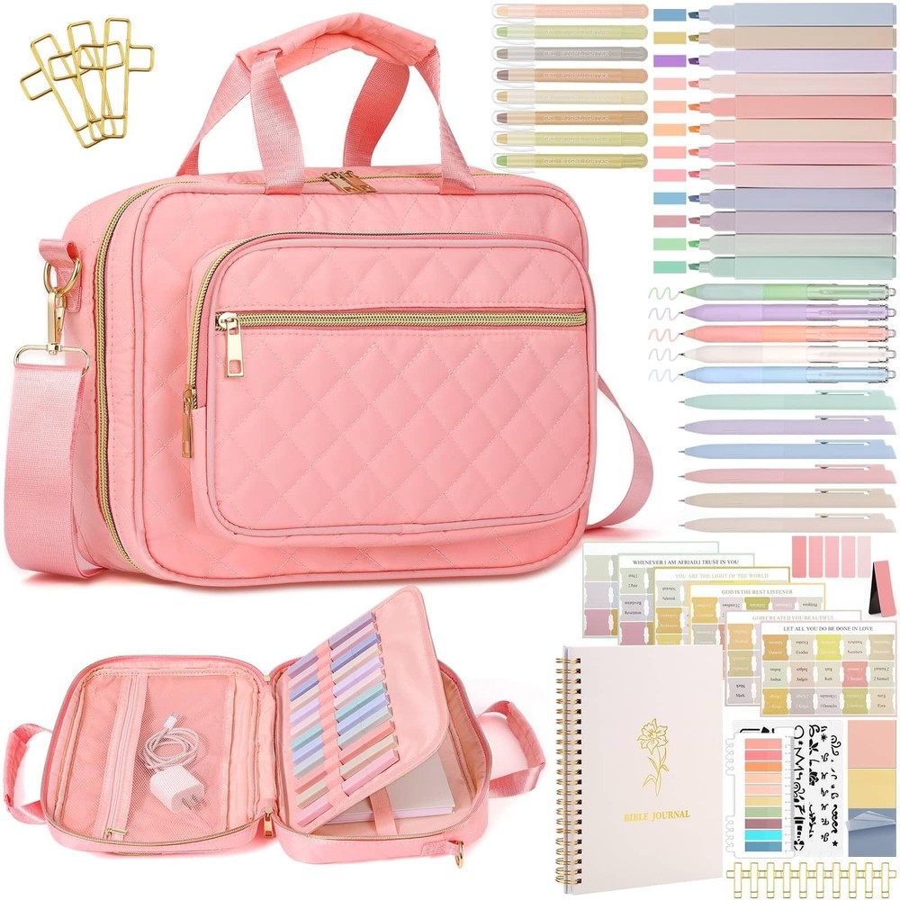 All-in-One Bible Cover Case for Women, Quilted Bible Study Journaling Kit wit…