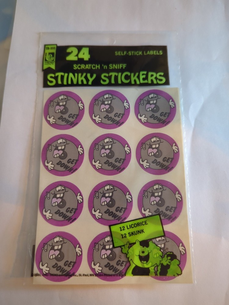 TREND Stinky stickers Scratch ‘n Sniff 1980 Sealed Pack of 24 Skunk & Licorice