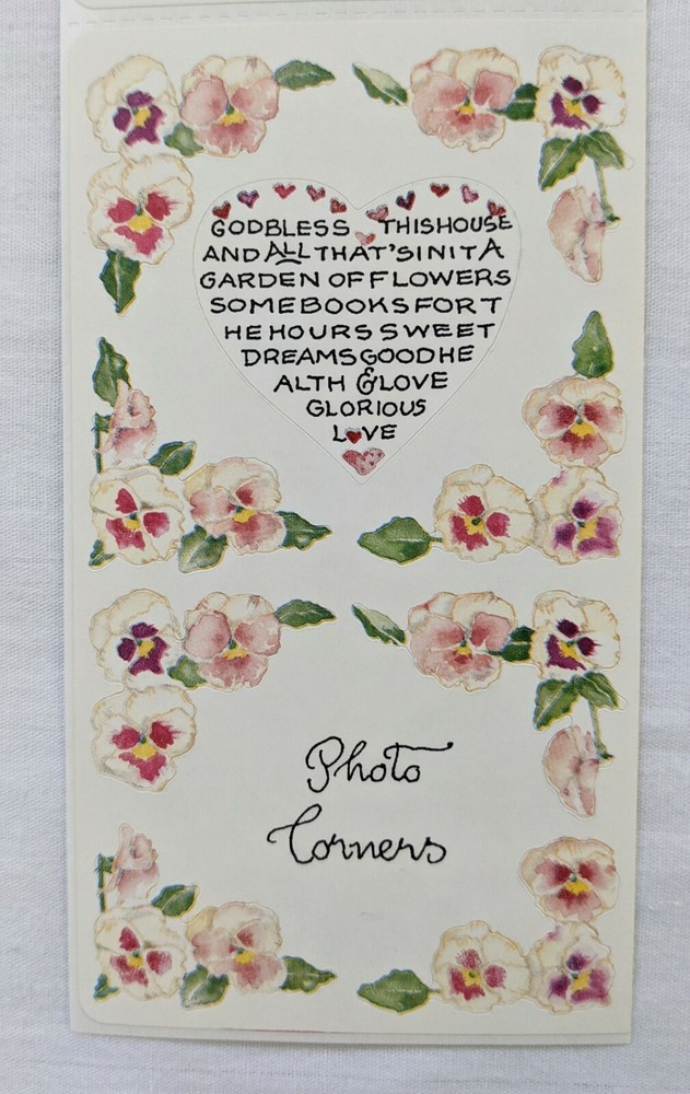 Vintage Susan Branch Stickers Pansy Photo Corners 1 Module Sheet 4.5″x2.5″