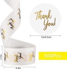 500Pcs Clear Thank You Stickers Round Transparent PVC Stickers, 1 in Self-Adhesi