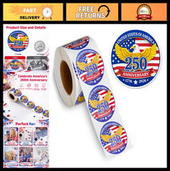 500 PCS Patriotic 250th Independence Stickers – Round American Flag Decals, Wate