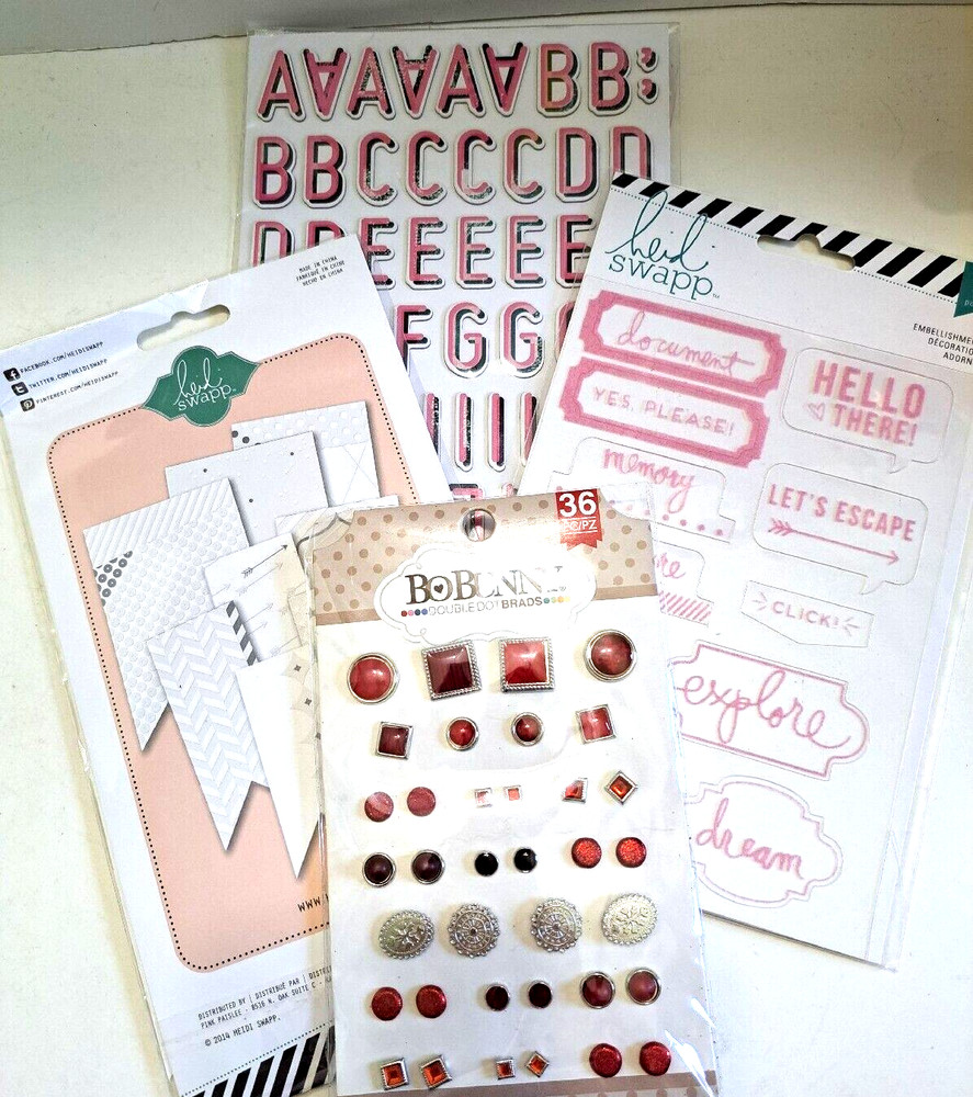 Heidi Swapp Bobunny Scrapbook & Stickers Lot Embellishments Brads Tags 8 pks