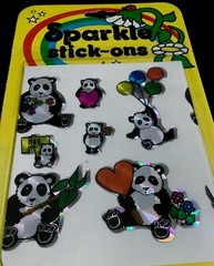 Vintage Sparkle Stick Ons Prism Holographic Panda Stickers