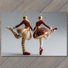 STICKER Christmas Ornament Ballet Dancers Gold Red Elegant Holiday Card