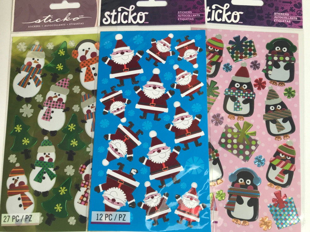 EK Success Sticko Christmas Holiday Scrapbook Stickers Lot Santa Snowman Penguin