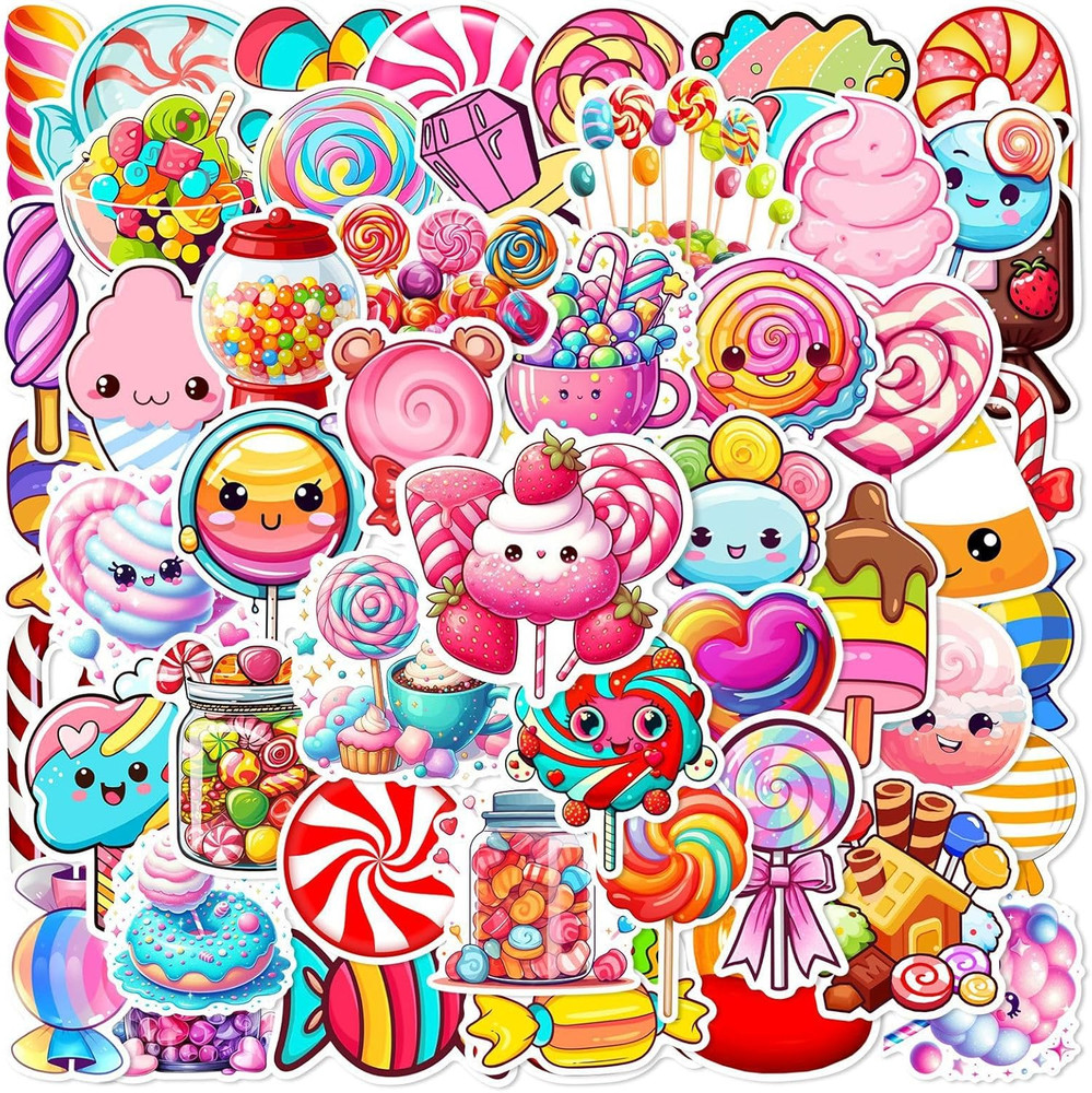 Cute Candy Stickers 50Pcs Waterproof Vinyl for Scrapbook Journal Laptop