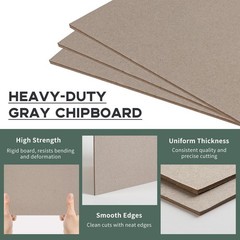 Heavy Duty Book Board Grey Chipboard Crafts 12.5×10 Inch 80pt/2mm 20 Sheets