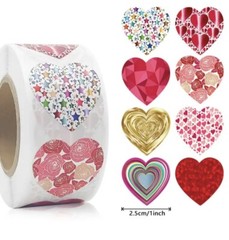 500 pcs Sticker Roll Pretty Pattern Heart Shape Designs Semi Gloss Self Adhesive