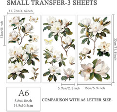 OLYCRAFT 3Pcs/Set White Magnolia Rub on Transfers for Crafts and Furniture 6X12