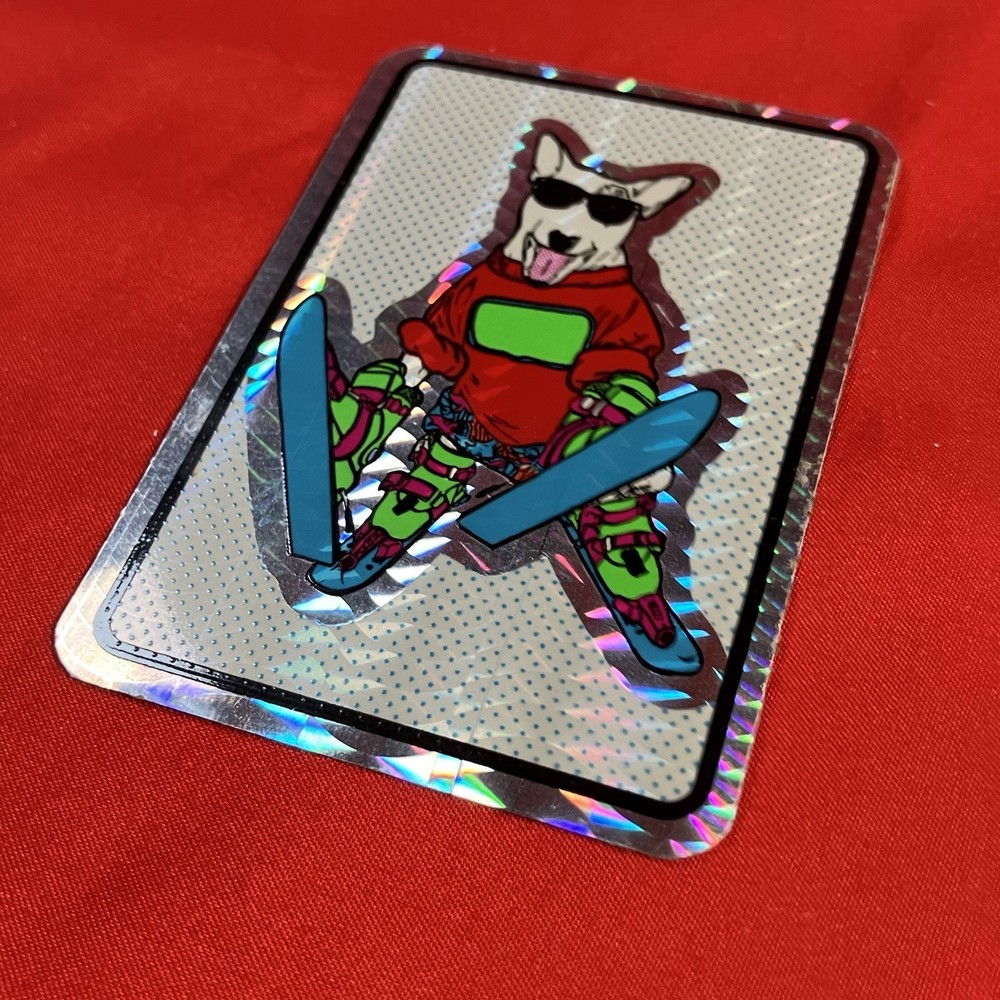 Vintage 1990s Skiing Dog Sticker Prism Holographic English Bull Terrier Vending