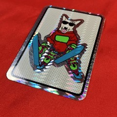 Vintage 1990s Skiing Dog Sticker Prism Holographic English Bull Terrier Vending