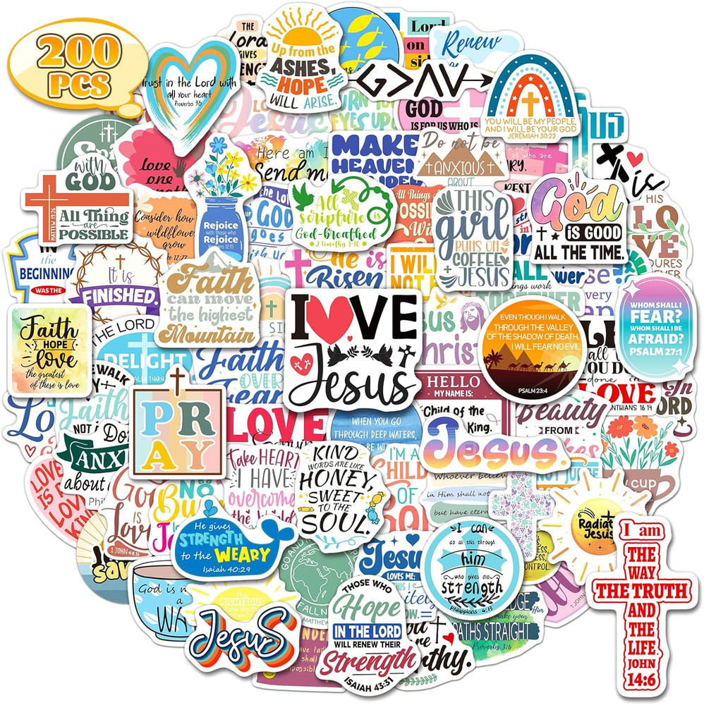 200 Inspirational Christian Stickers for Water Bottles, Journaling, and Crafts